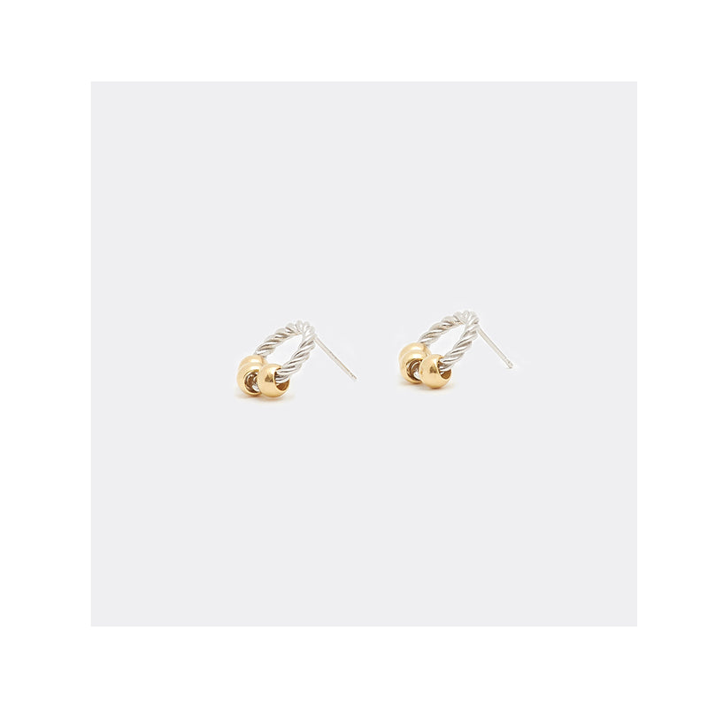 Moyoura Silver Hoop Earrings with Gold Beads