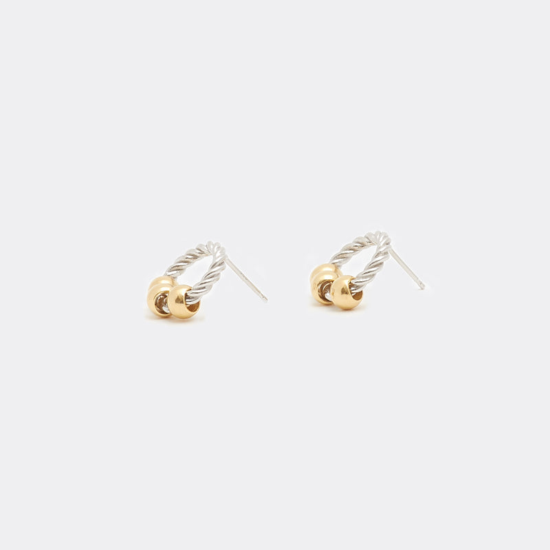 Moyoura | Silver Hoop Stud Earrings with Gold Beads Side View