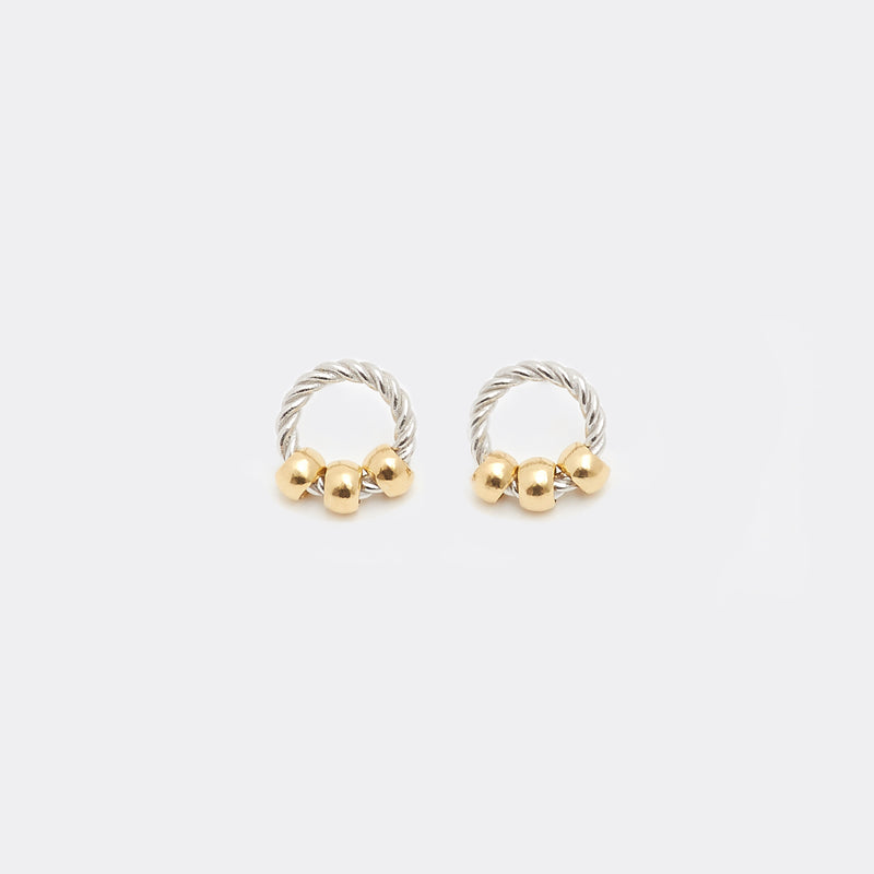 Moyoura | Silver Hoop Stud Earrings with Gold Beads