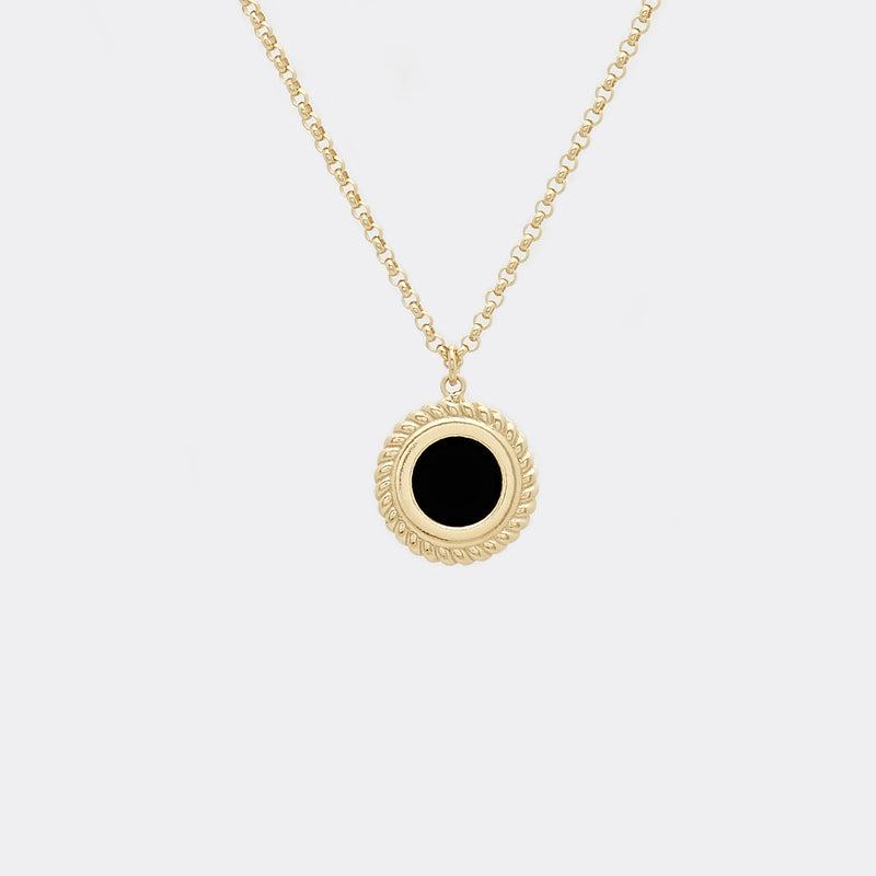 Black Spinel & Onyx Bar Fashion Lariat Necklace in 14k Yellow Gold